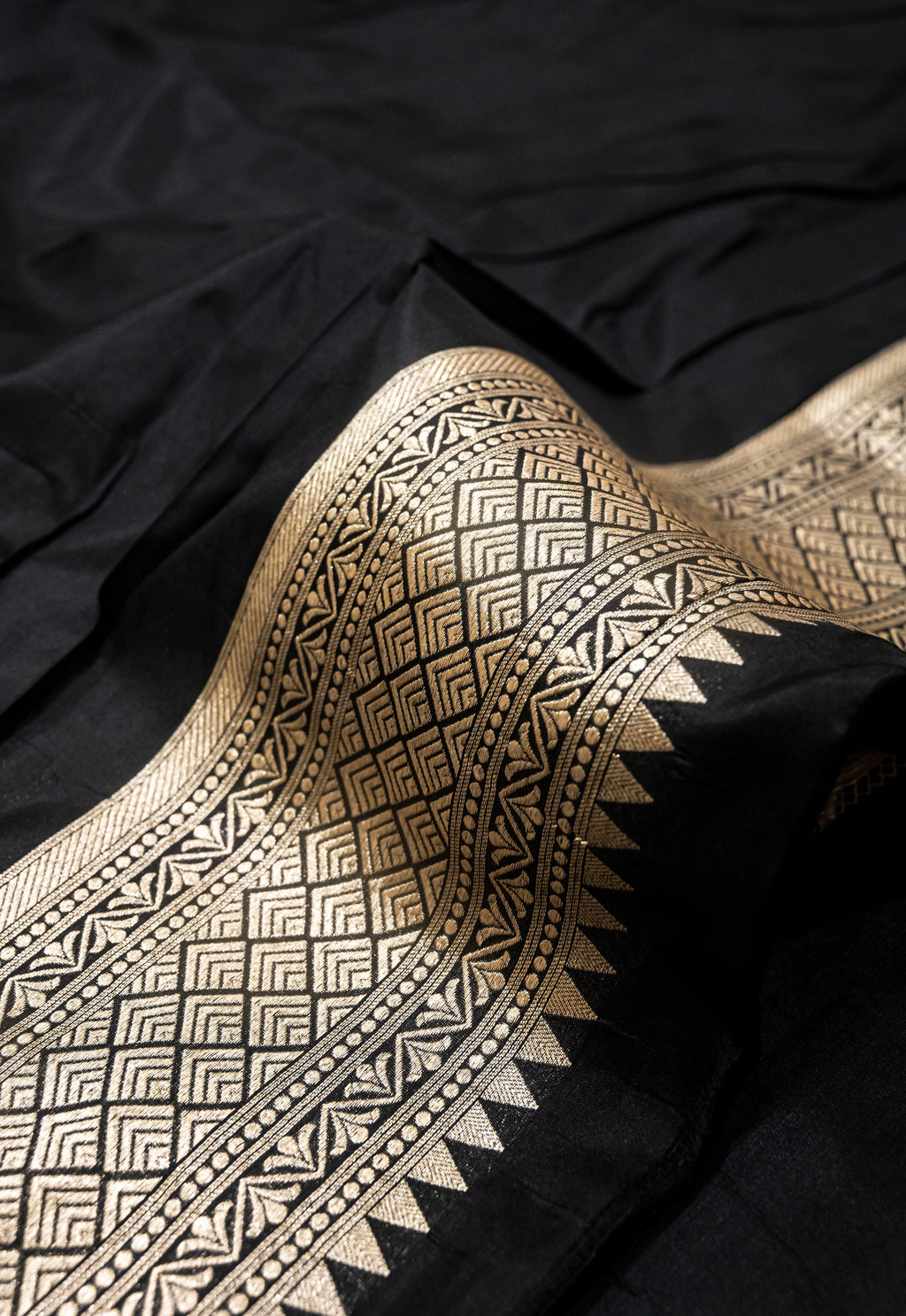 Pure Katan Silk Banarasi Handwoven Saree | Black with Gold Zari Buta | Uppada Weave | Bridal Wedding Saree
