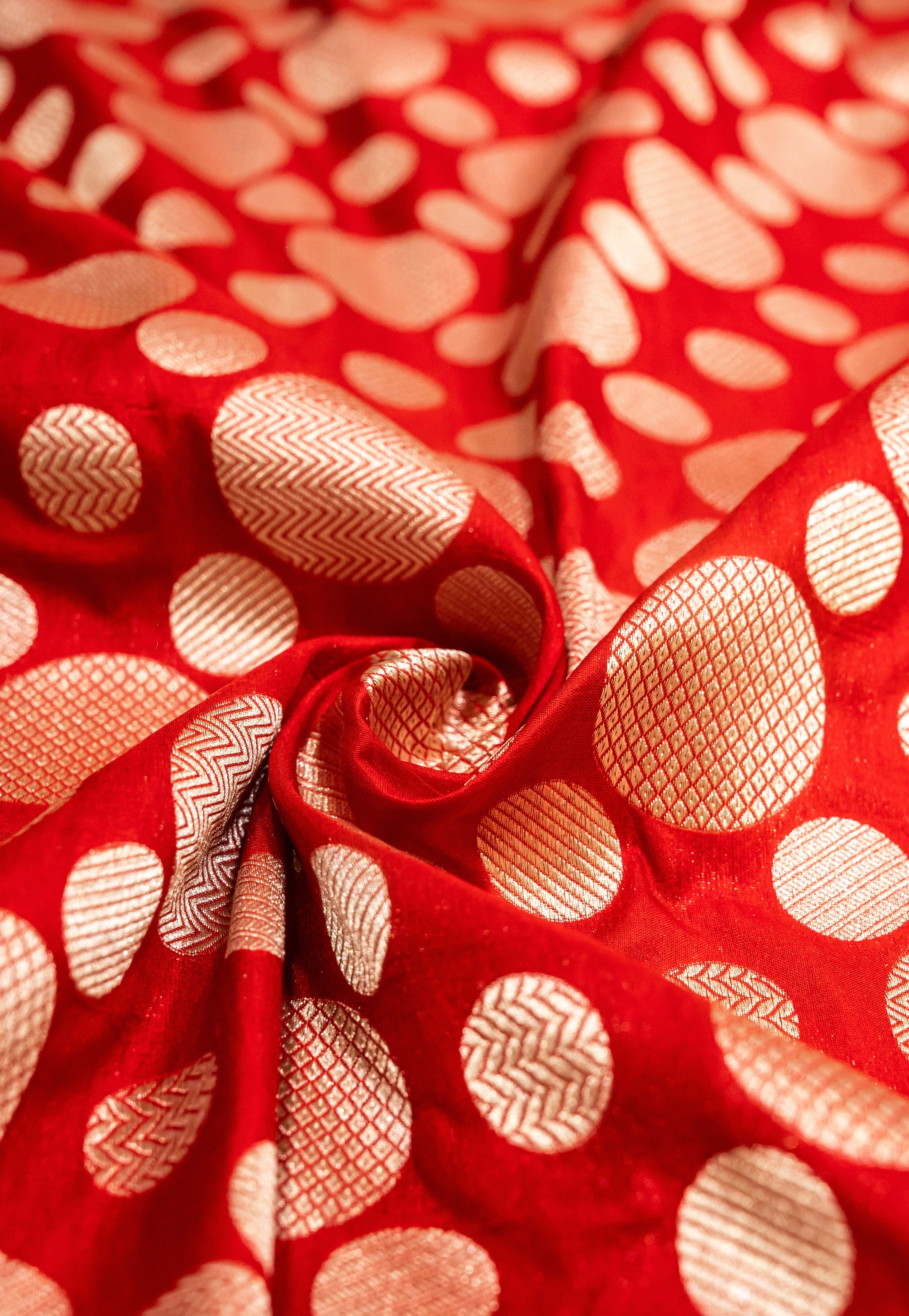 Pure Katan Silk Banarasi Handwoven Saree | Red with Gold Zari Buta | Uppada Weave | Bridal Wedding Saree