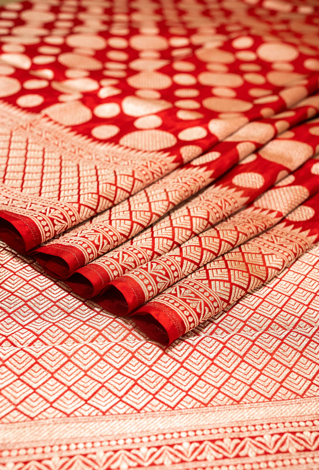 Pure Katan Silk Banarasi Handwoven Saree | Red with Gold Zari Buta | Uppada Weave | Bridal Wedding Saree