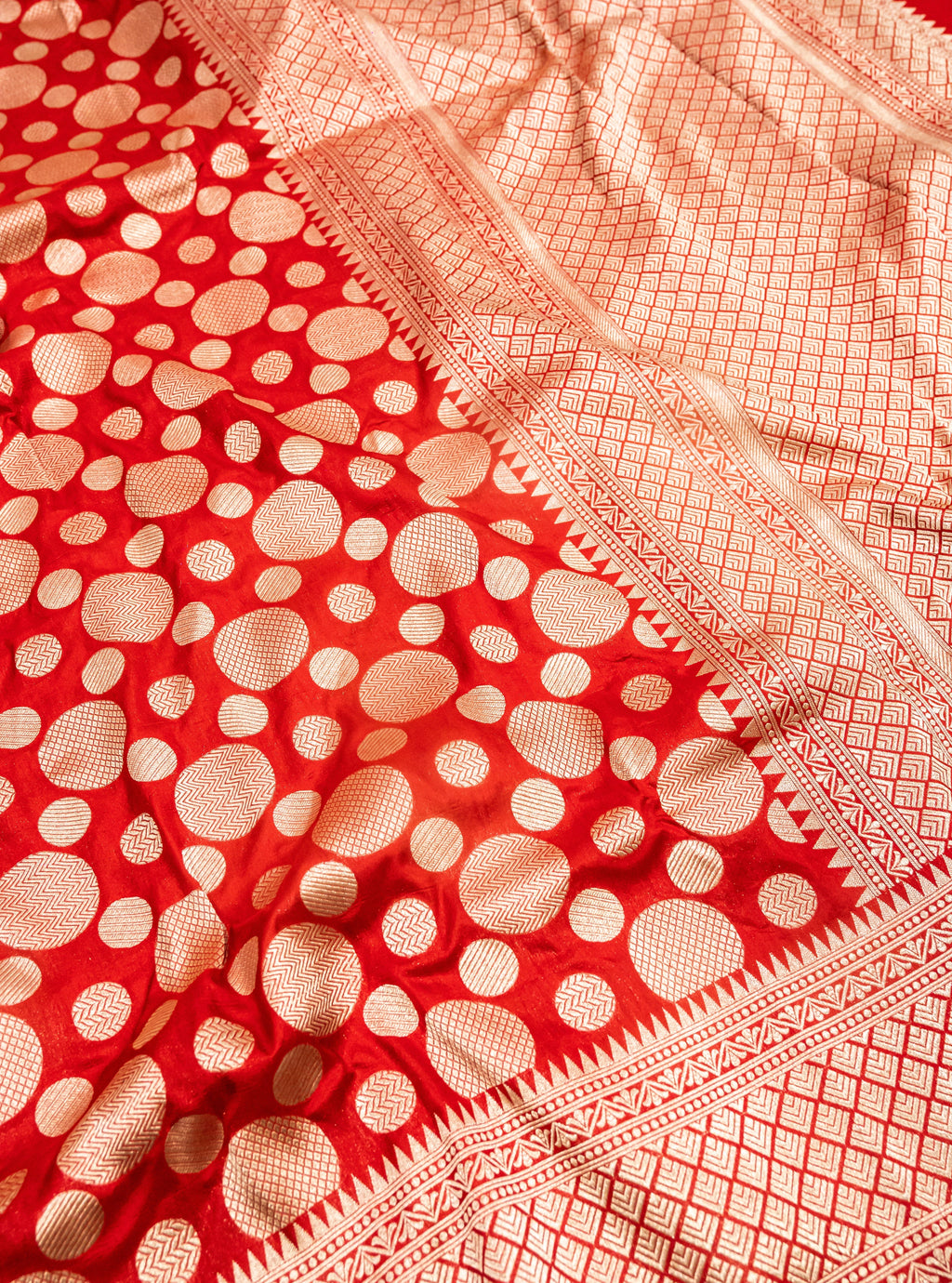 Pure Katan Silk Banarasi Handwoven Saree | Red with Gold Zari Buta | Uppada Weave | Bridal Wedding Saree