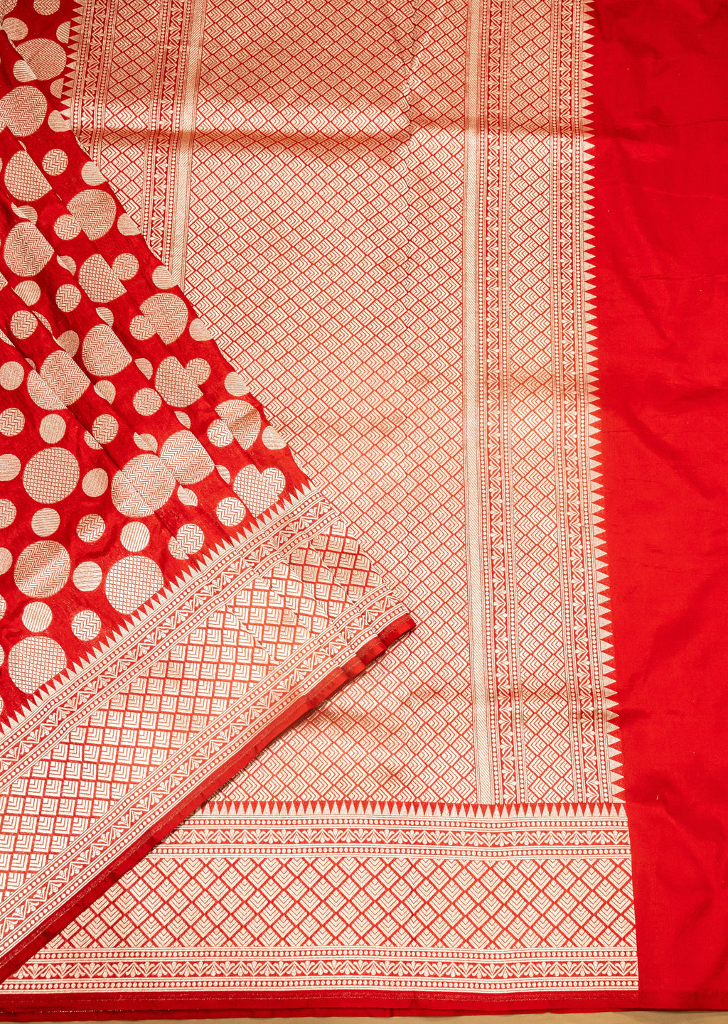 Pure Katan Silk Banarasi Handwoven Saree | Red with Gold Zari Buta | Uppada Weave | Bridal Wedding Saree
