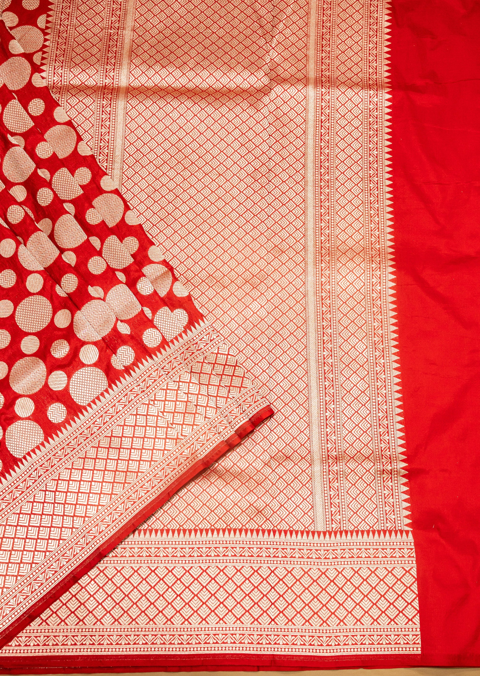 Pure Katan Silk Banarasi Handwoven Saree | Red with Gold Zari Buta | Uppada Weave | Bridal Wedding Saree