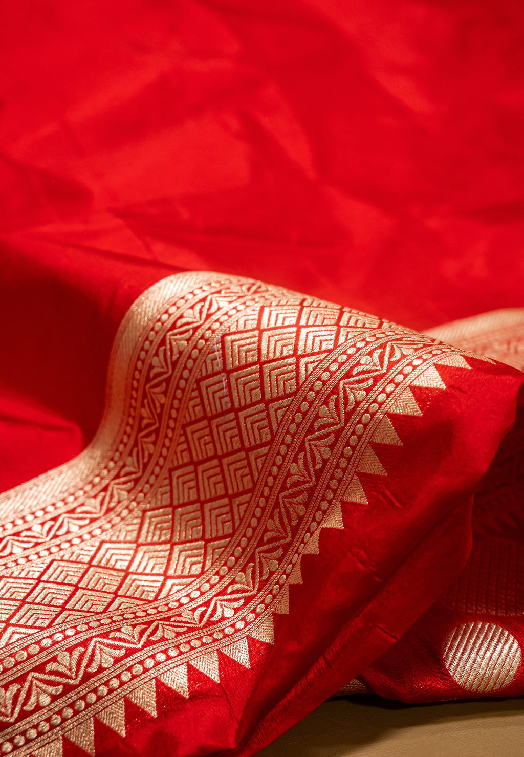 Pure Katan Silk Banarasi Handwoven Saree | Red with Gold Zari Buta | Uppada Weave | Bridal Wedding Saree