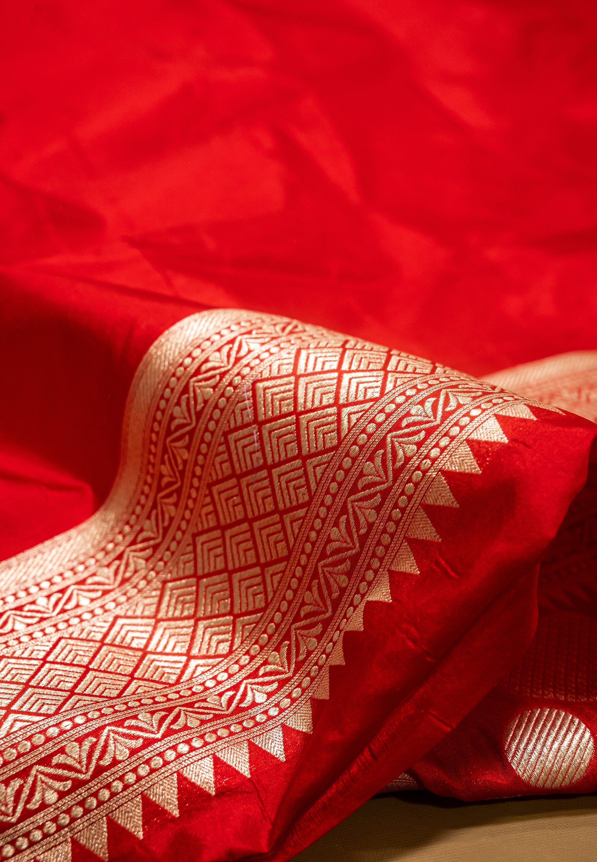 Pure Katan Silk Banarasi Handwoven Saree | Red with Gold Zari Buta | Uppada Weave | Bridal Wedding Saree
