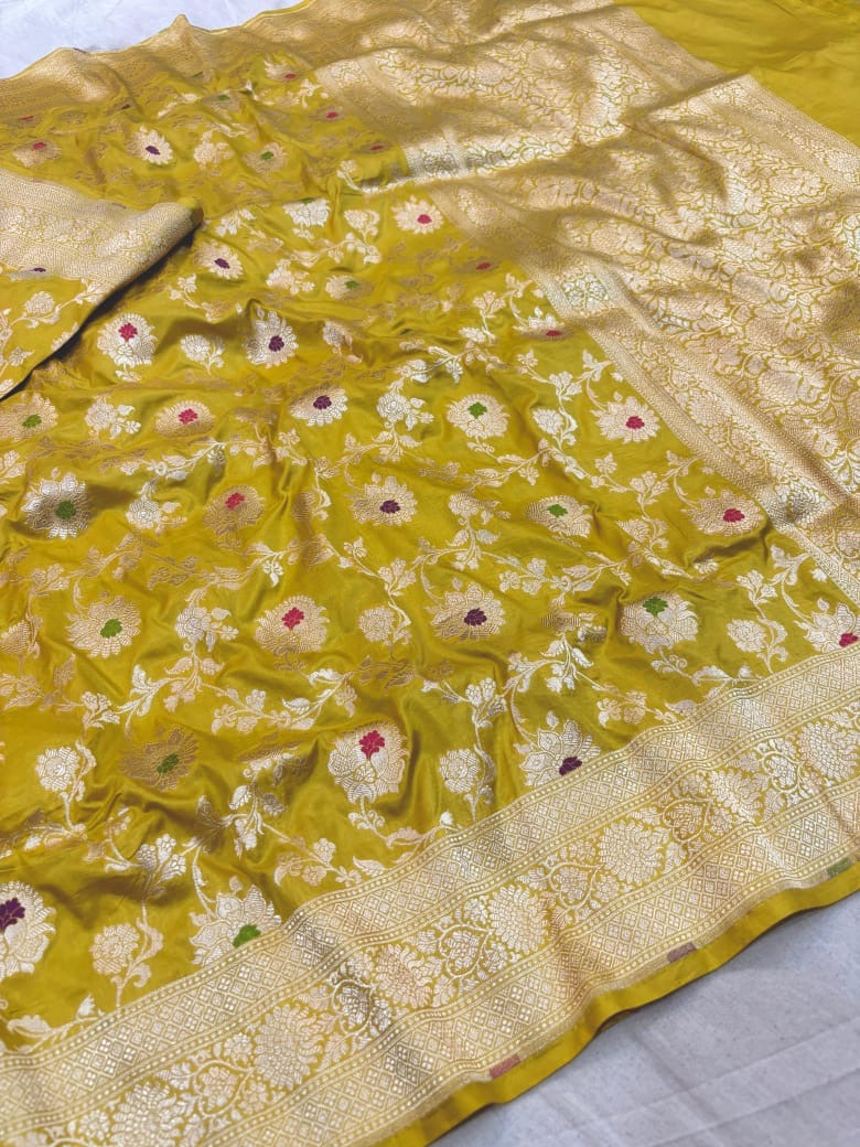 Pure Katan Silk Tilfi Minakari Banarasi Saree – Big Buta Motifs & Heavy Pallu