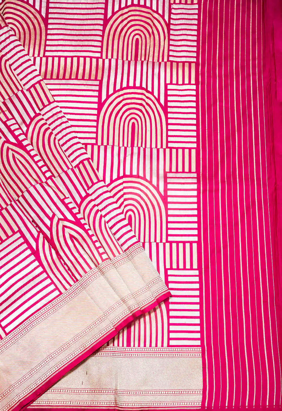 Pure Katan Silk Banarasi Saree in Magenta | Rose Gold Zari Arch Handloom Saree