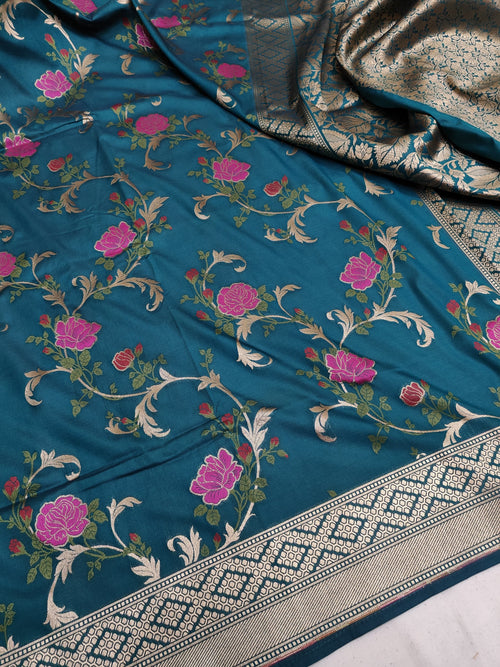 Banarasi Katan Silk Saree with Golden Zari Meenakari Weave