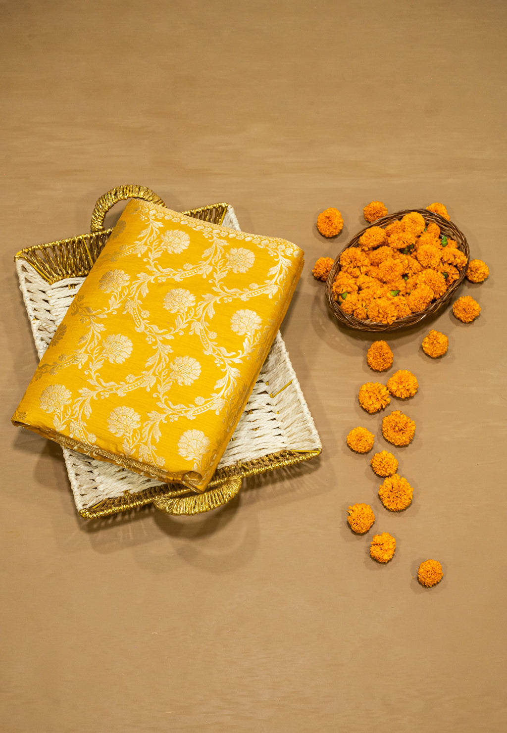 Yellow Uppada Jaal Pure Katan Silk Banarasi Handwoven Saree | Katan Banaras