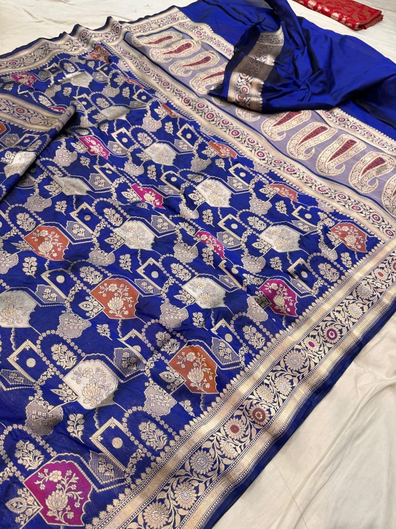 Pure Katan Silk Tilfi Minakari Banarasi Saree – Big Buta Motifs & Heavy Pallu