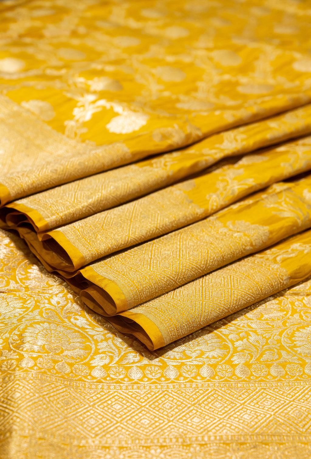Yellow Uppada Jaal Pure Katan Silk Banarasi Handwoven Saree | Katan Banaras