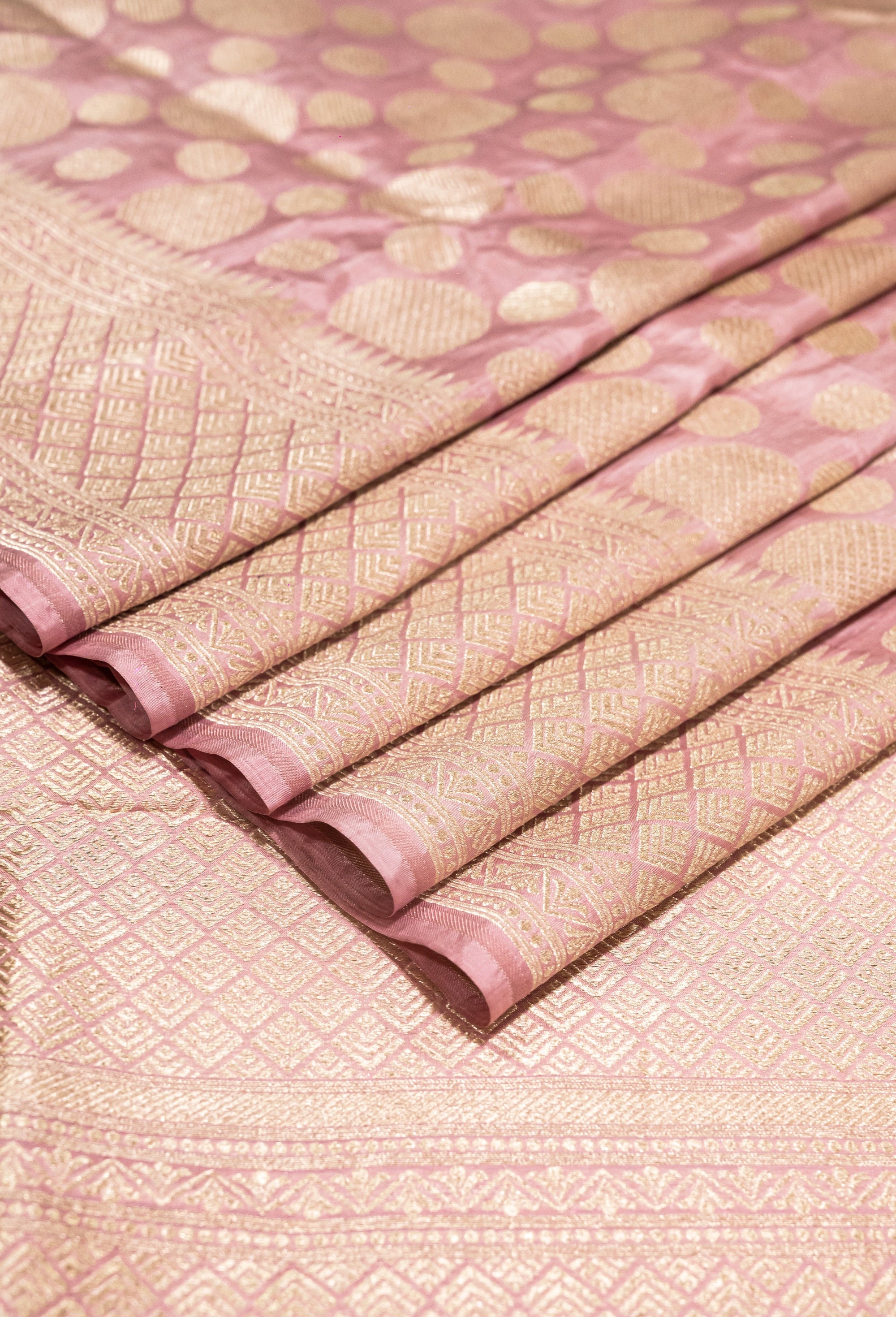 Blush Pink Uppada Buta Pure Katan Silk Banarasi Handwoven Saree