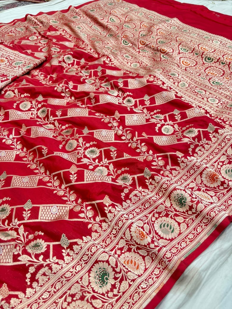 Pure Katan Silk Tilfi Minakari Banarasi Saree – Big Buta Motifs & Heavy Pallu