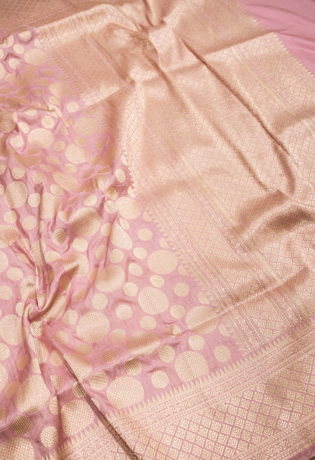 Blush Pink Uppada Buta Pure Katan Silk Banarasi Handwoven Saree