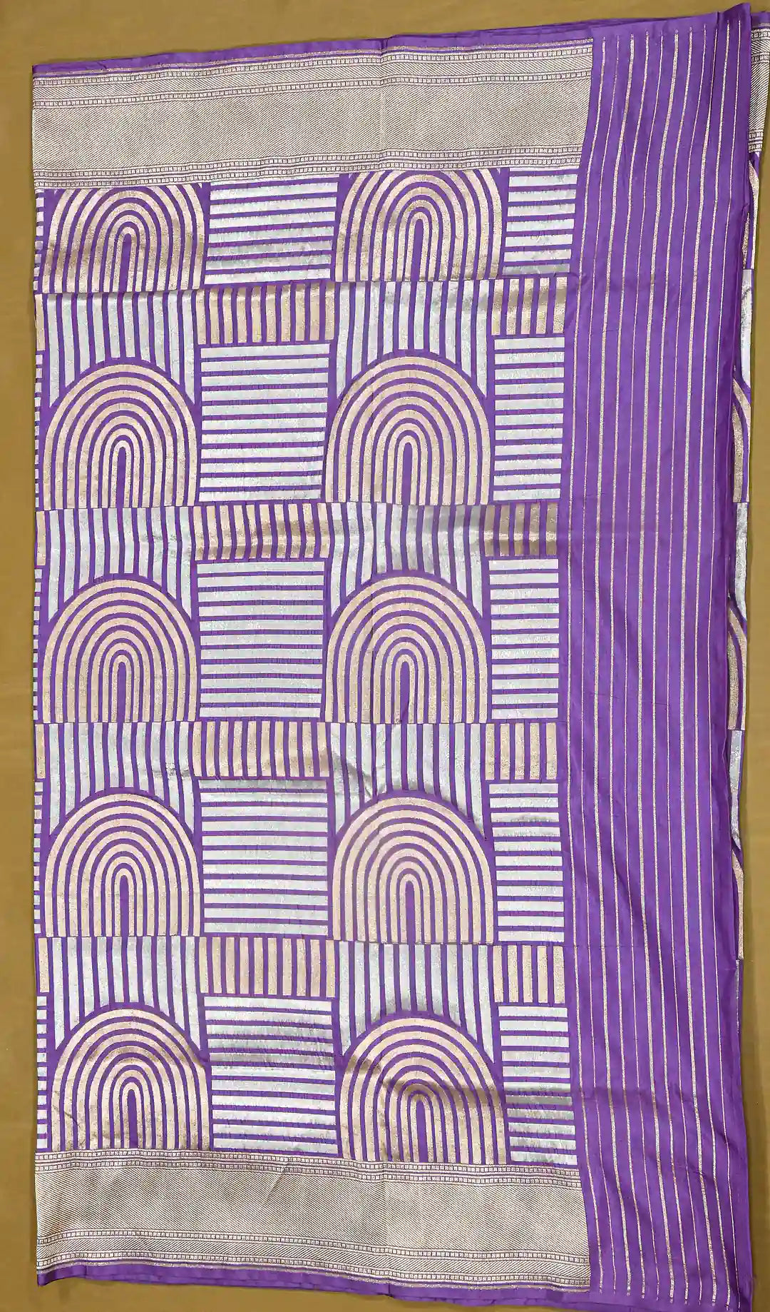 Pure Katan Silk Banarasi Saree in Lavender | Antique Gold Zari Arch Handloom Saree