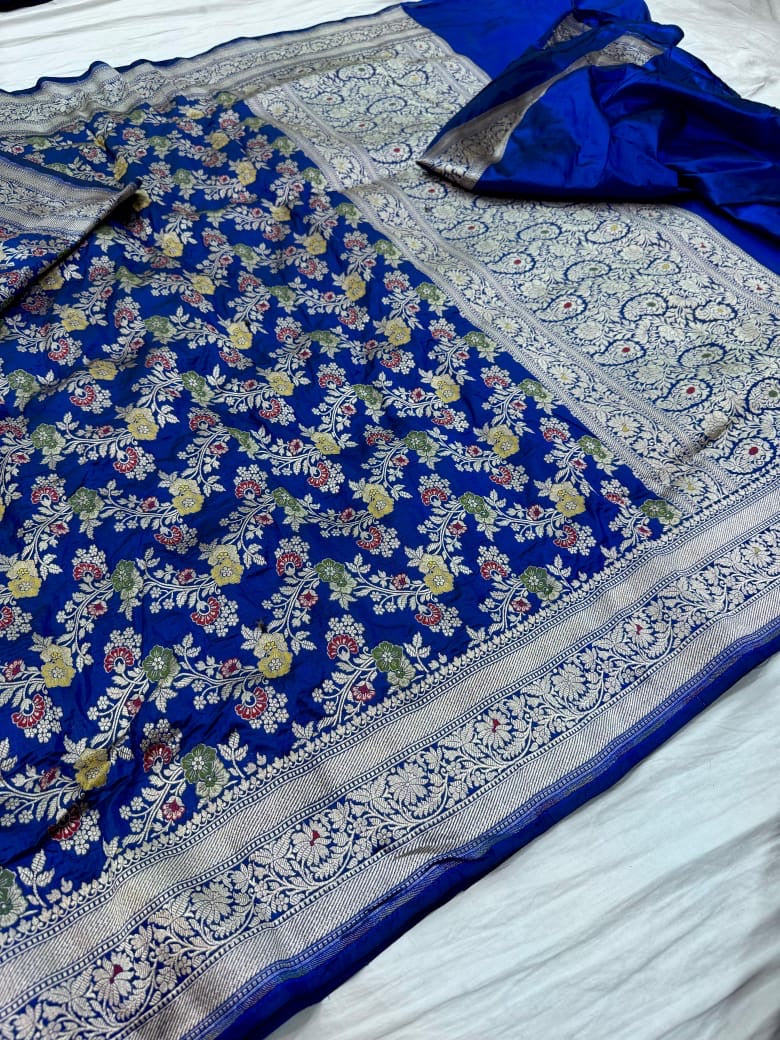 Pure Katan Silk Tilfi Minakari Banarasi Saree – Big Buta Motifs & Heavy Pallu