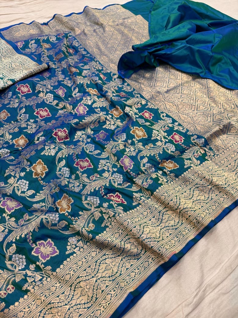 Pure Katan Silk Tilfi Minakari Banarasi Saree – Big Buta Motifs & Heavy Pallu