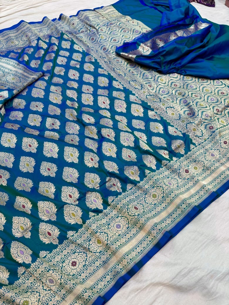 Pure Katan Silk Tilfi Minakari Banarasi Saree – Big Buta Motifs & Heavy Pallu