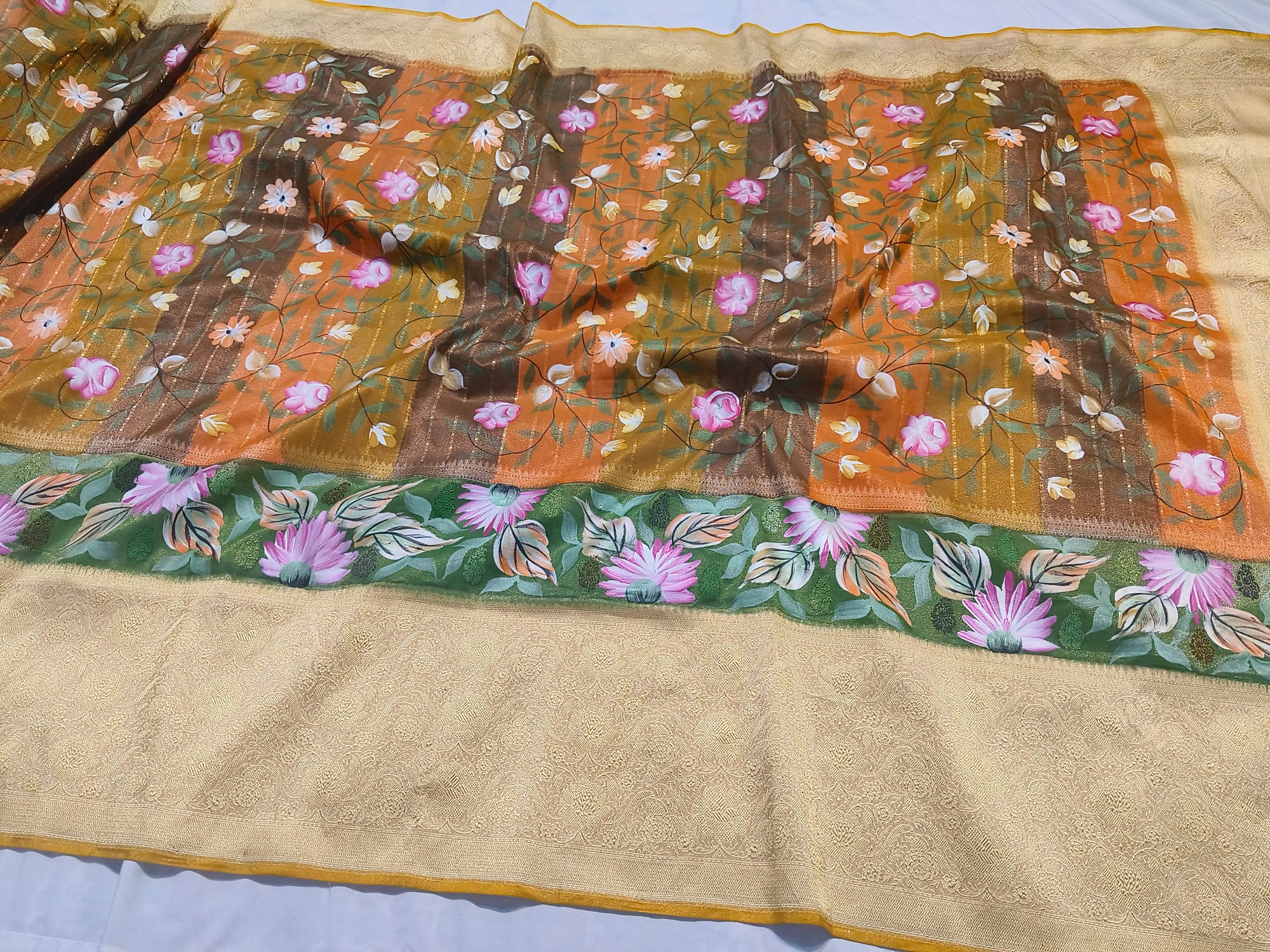 Pure Katan Rangkat Silk Kadhwa Handloom Saree – Real Gold Zari Banarasi Masterpiece