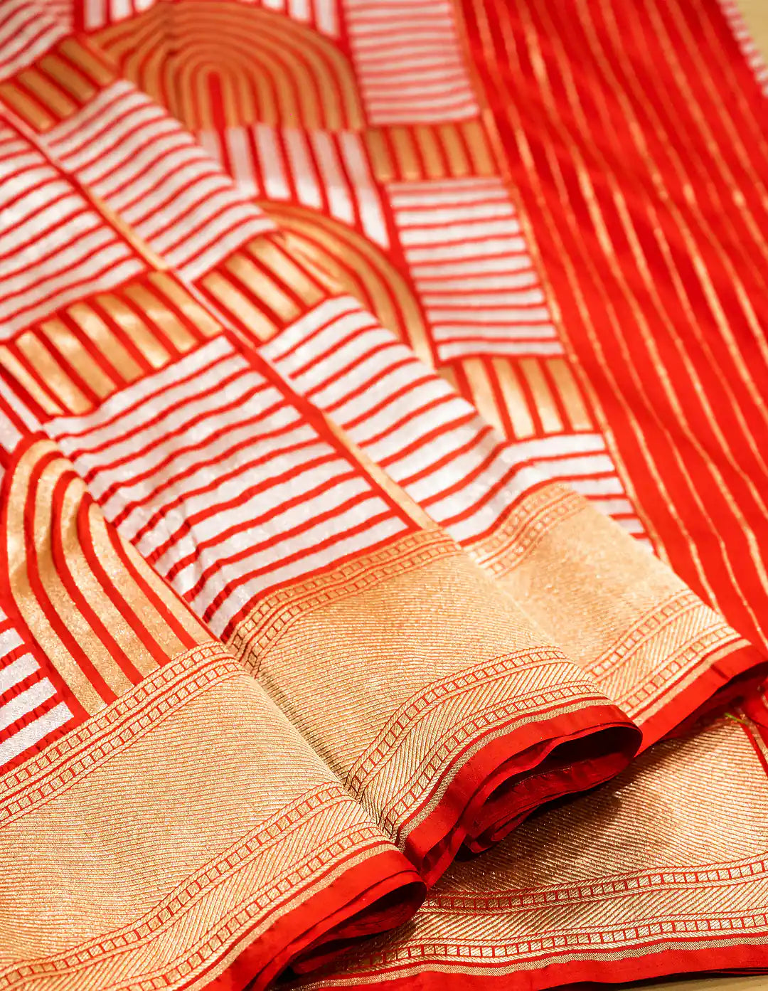 Golden Arches — Pure Katan Silk Banarasi Saree in Burnt Orange