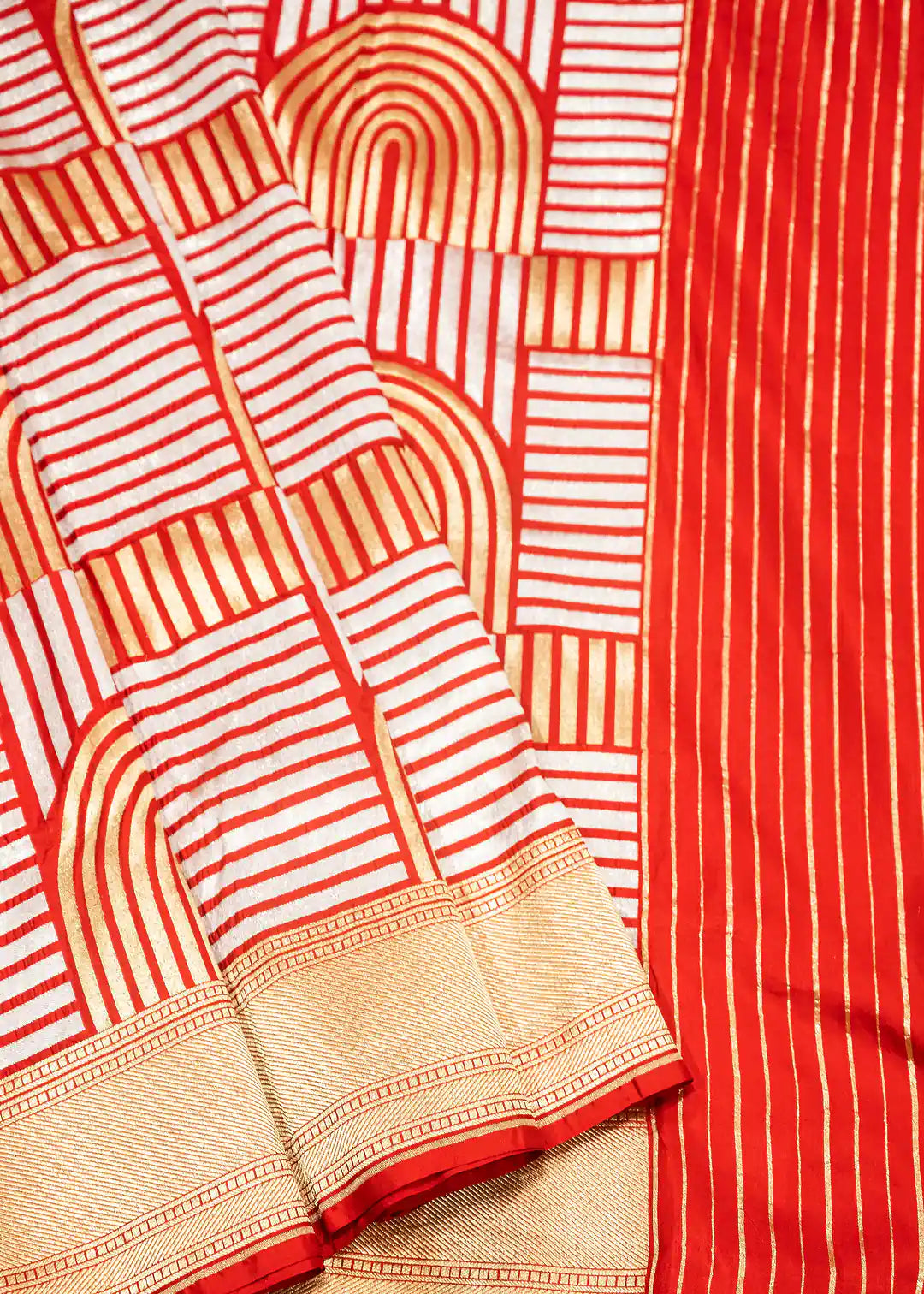 Golden Arches — Pure Katan Silk Banarasi Saree in Burnt Orange