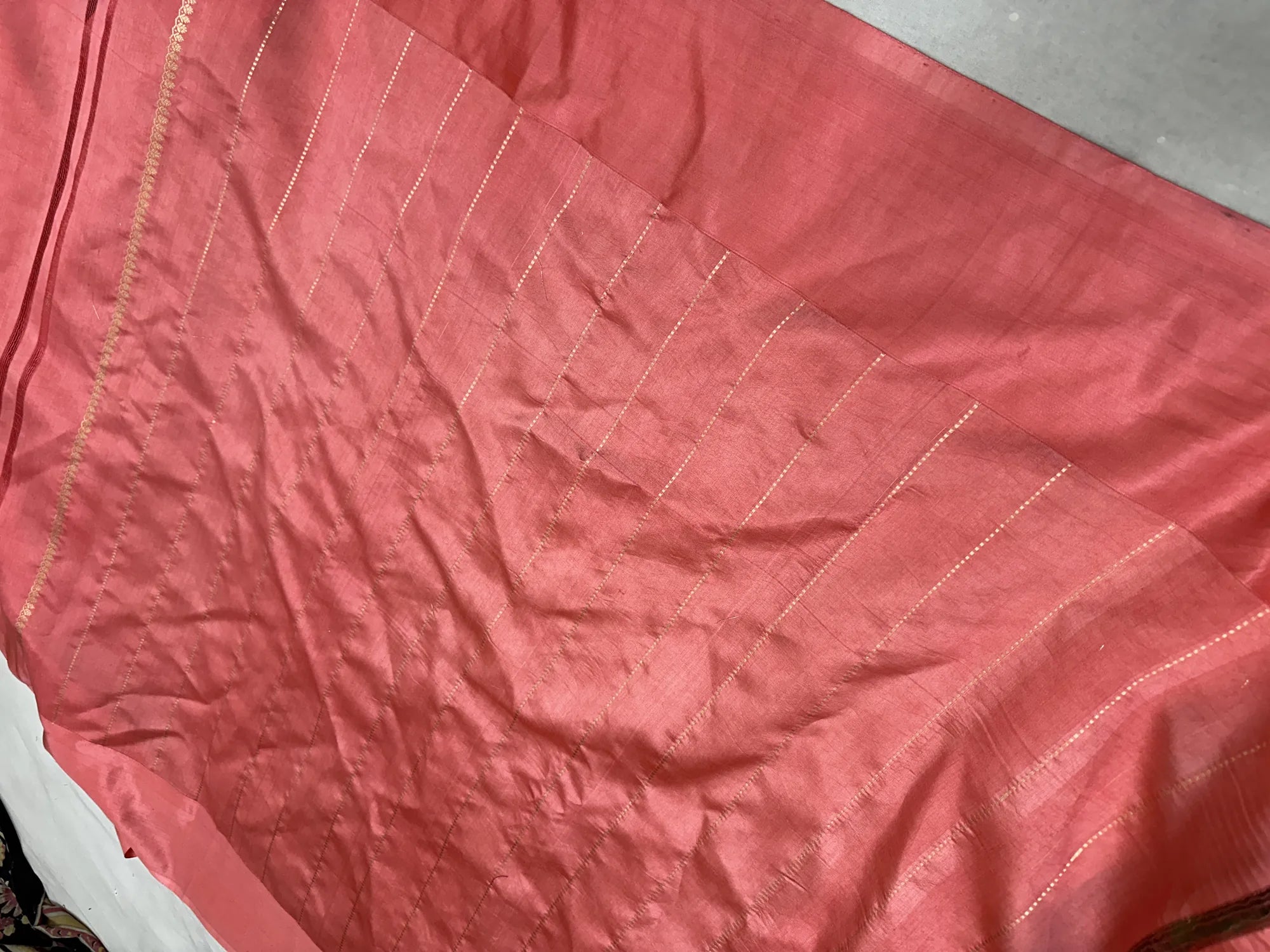 Pure Raw Mango Silk Banarasi Handloom Saree | Kadhwa Weave | Coral Pink Zari Booti