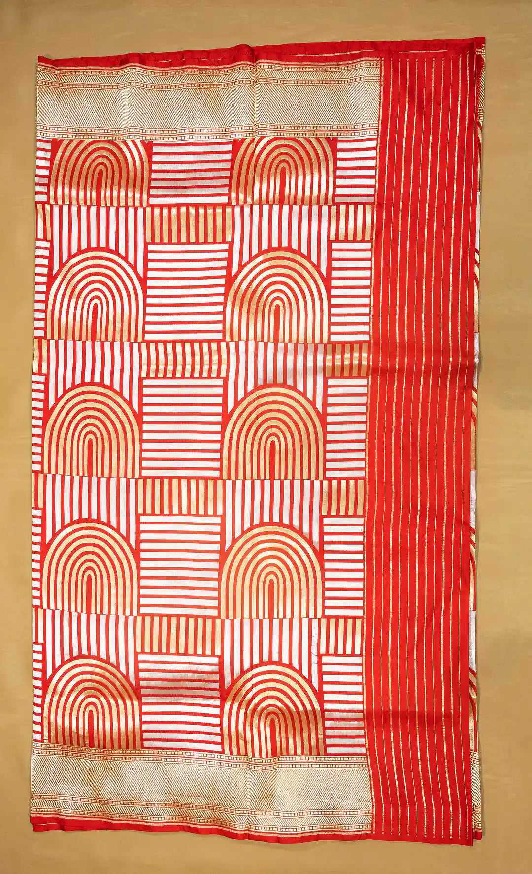Golden Arches — Pure Katan Silk Banarasi Saree in Burnt Orange