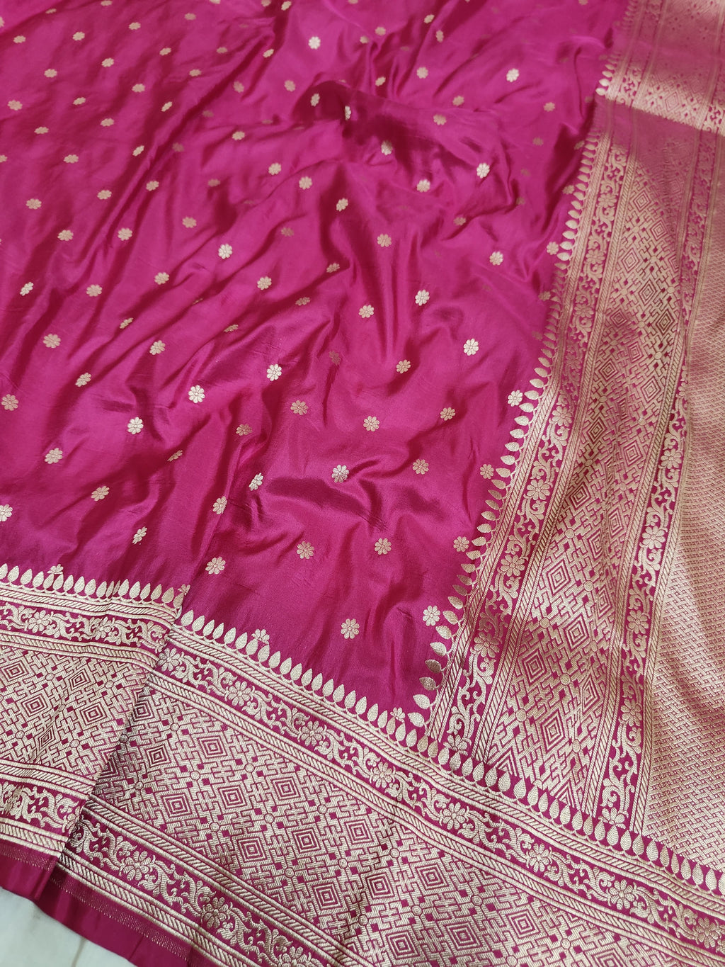 Pure Katan Silk Handloom Saree with Small Buti Motifs & Zari – Royal Banarasi Weave | Heritage Elegance