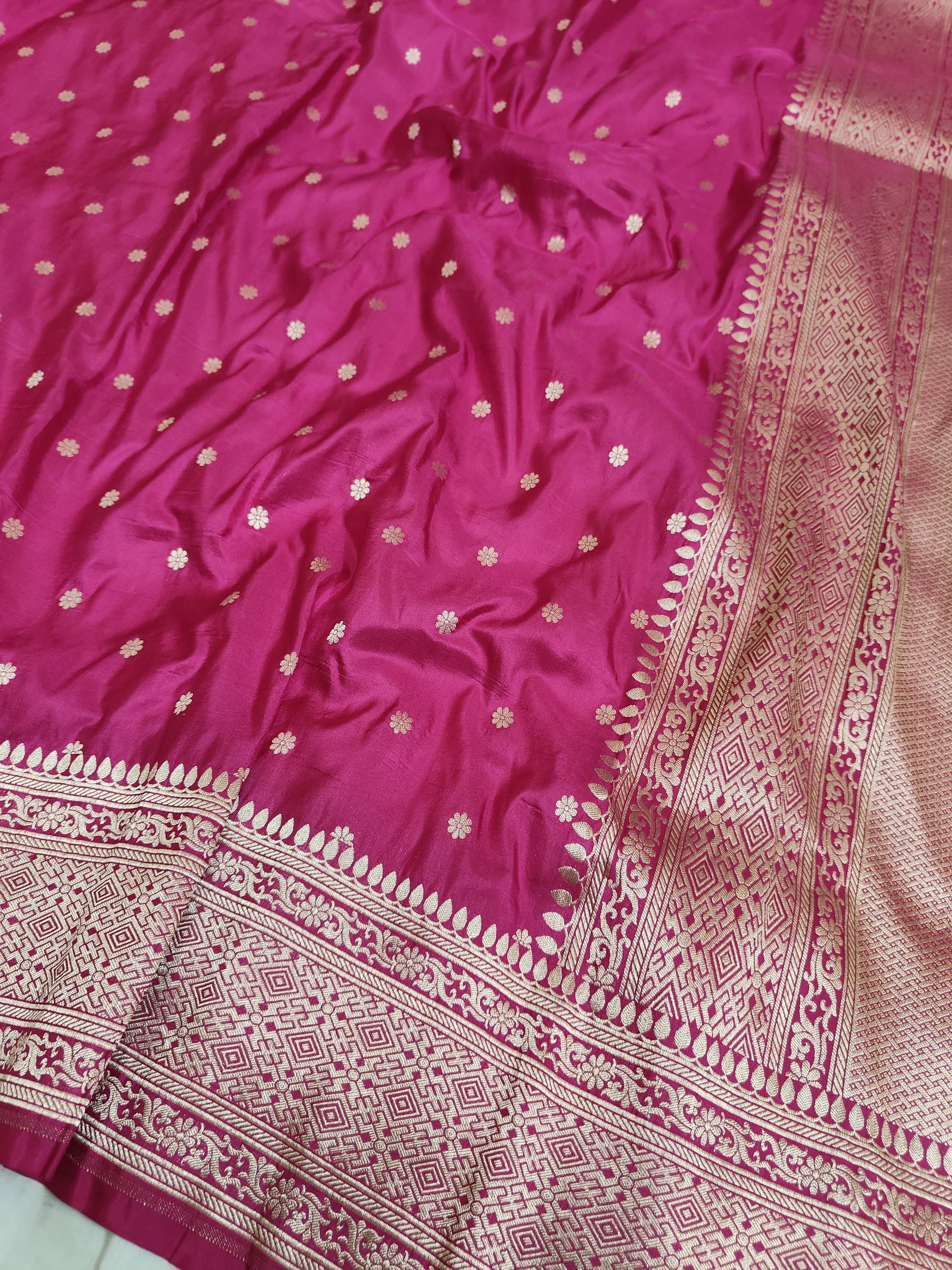 Pure Katan Silk Handloom Saree with Small Buti Motifs & Zari – Royal Banarasi Weave | Heritage Elegance
