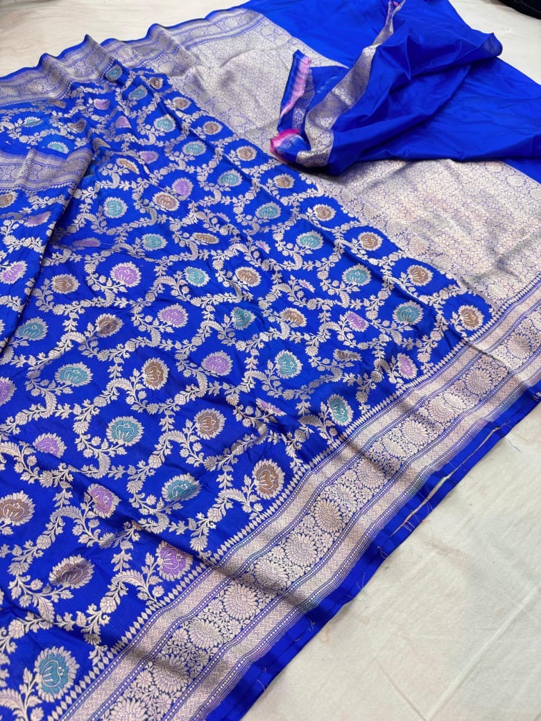 Pure Katan Silk Tilfi Minakari Banarasi Saree – Big Buta Motifs & Heavy Pallu
