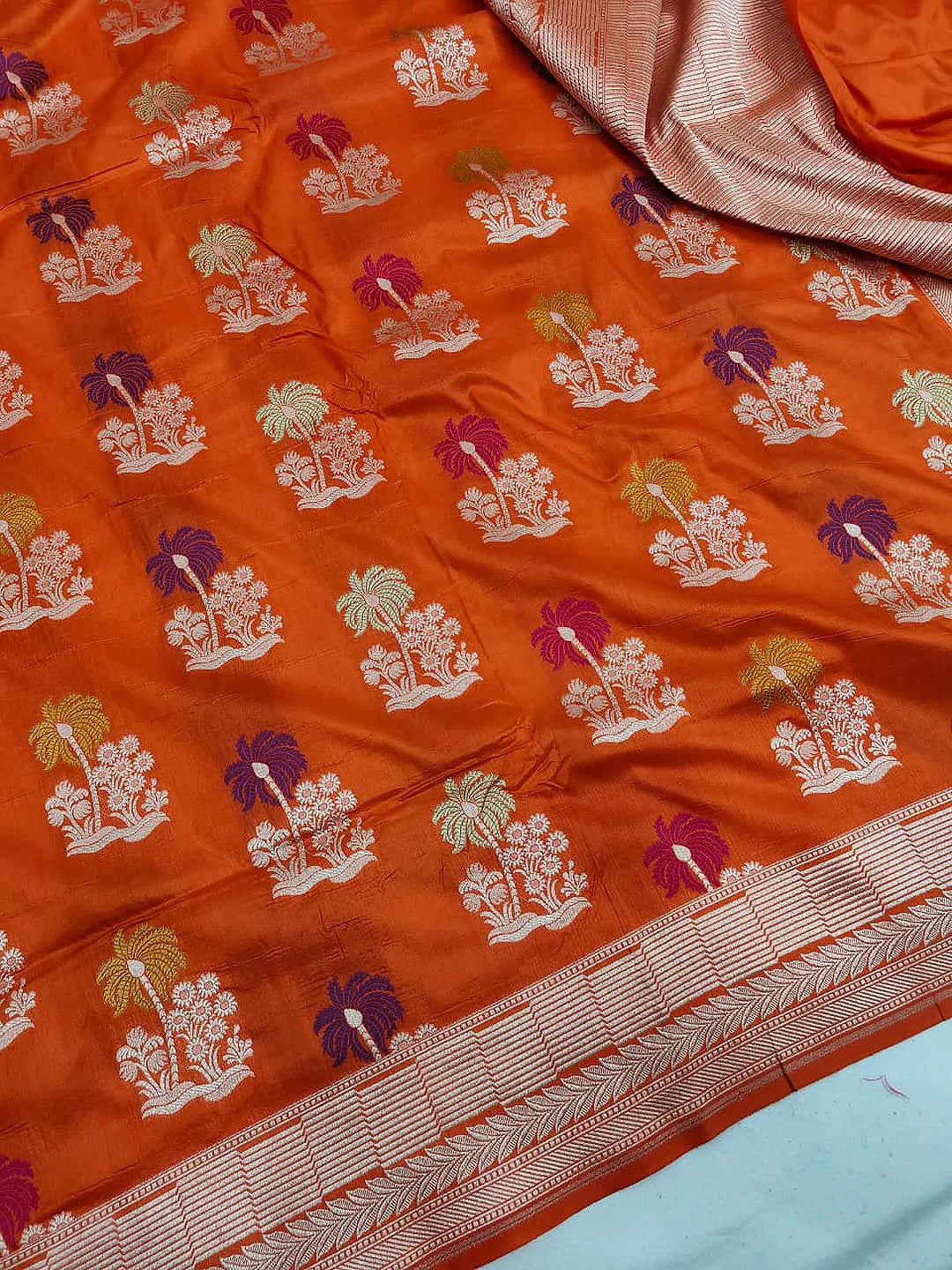 Pure Katan Silk Banarasi Saree | Intricate Minakari Uppada Weave | Vibrant Orange