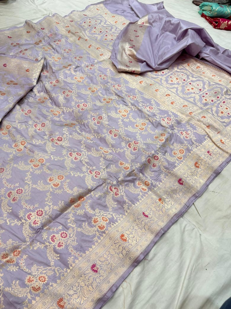 Pure Katan Silk Tilfi Minakari Banarasi Saree – Big Buta Motifs & Heavy Pallu