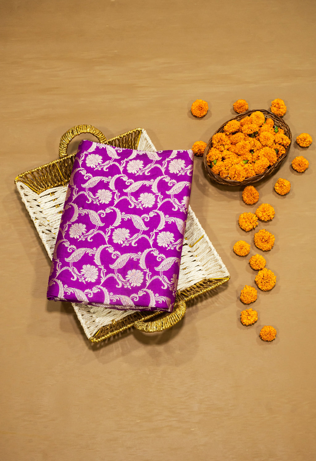 Pure Katan Silk Banarasi Handwoven Saree | Magenta Violet with Gold Zari Jaal | Uppada Weave | Bridal Wedding Saree