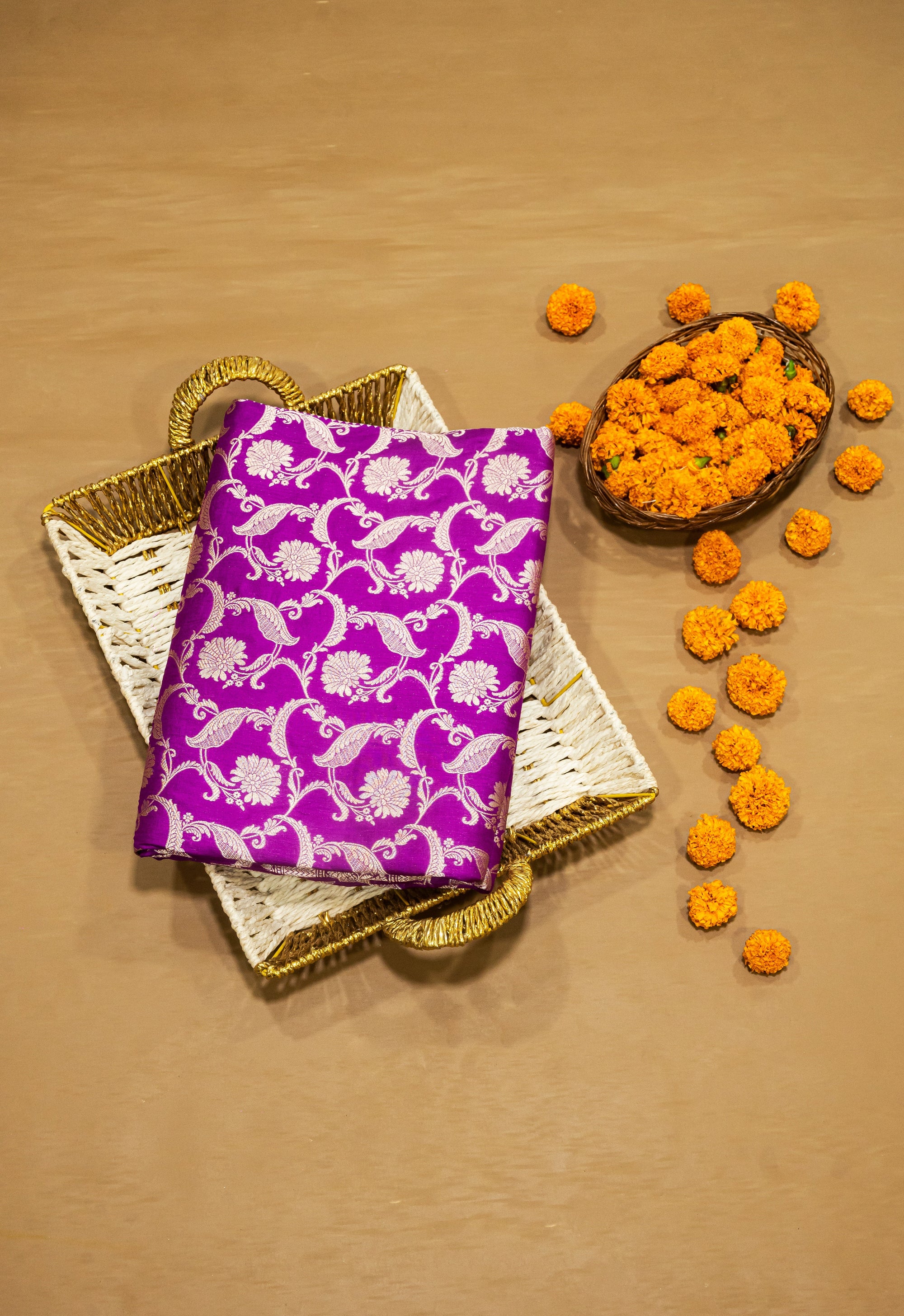 Pure Katan Silk Banarasi Handwoven Saree | Magenta Violet with Gold Zari Jaal | Uppada Weave | Bridal Wedding Saree