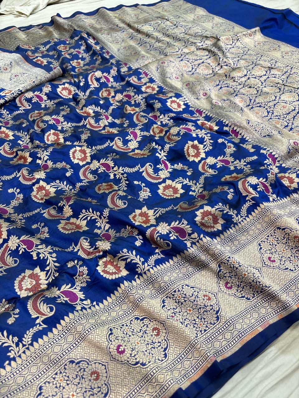 Pure Katan Silk Tilfi Minakari Banarasi Saree – Big Buta Motifs & Heavy Pallu