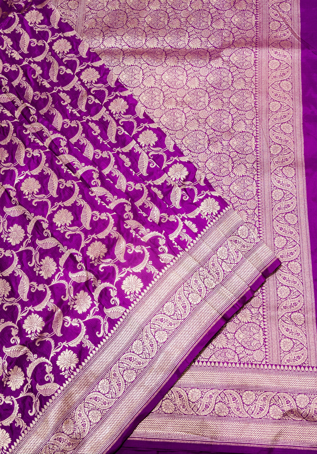Pure Katan Silk Banarasi Handwoven Saree | Magenta Violet with Gold Zari Jaal | Uppada Weave | Bridal Wedding Saree