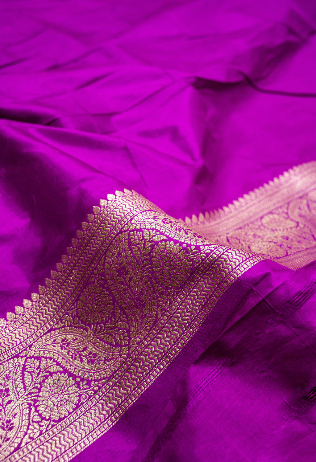 Pure Katan Silk Banarasi Handwoven Saree | Magenta Violet with Gold Zari Jaal | Uppada Weave | Bridal Wedding Saree