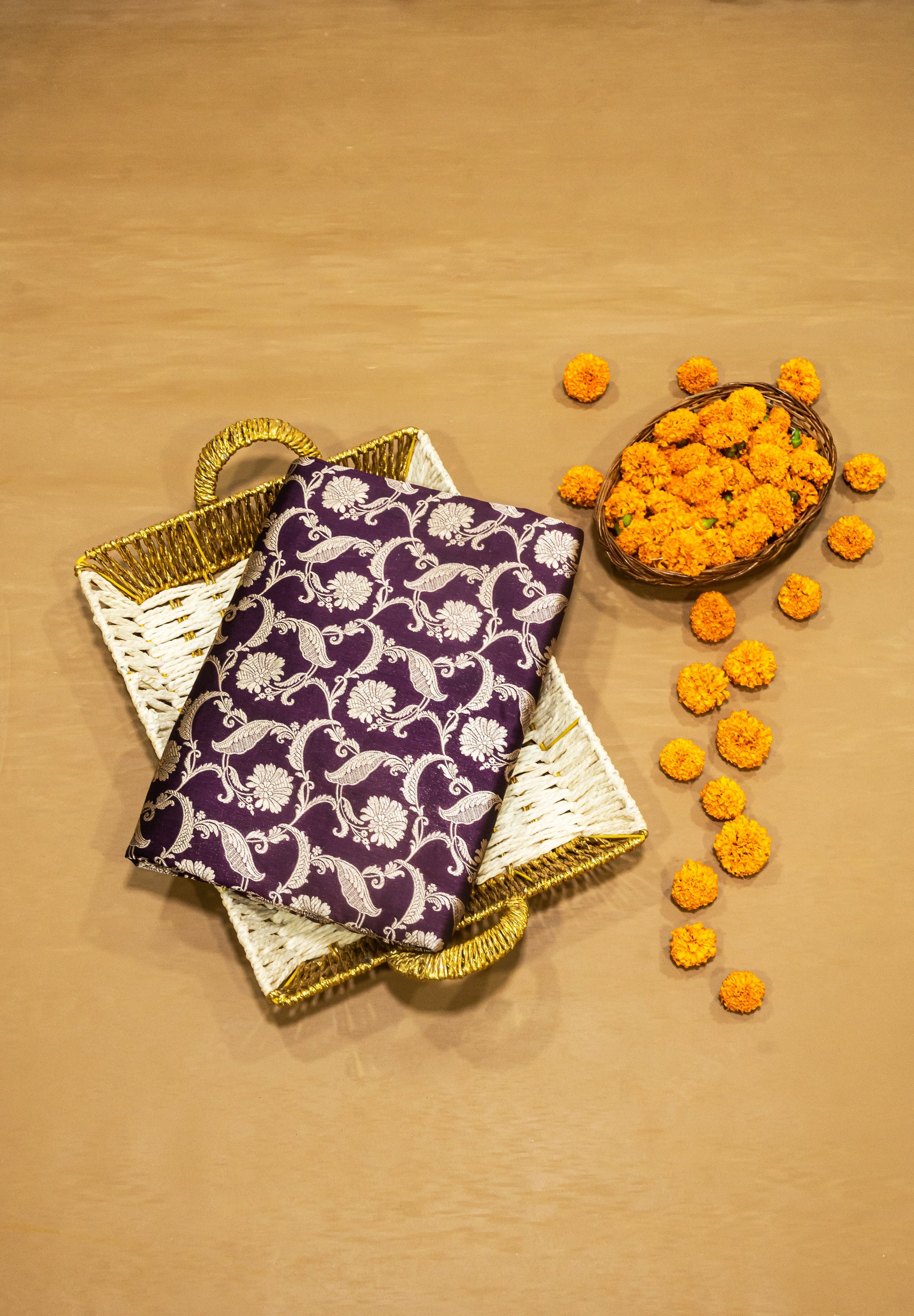 Pure Katan Silk Banarasi Handwoven Saree | Royal Purple with Gold Zari Jaal | Uppada Weave | Bridal Wedding Saree