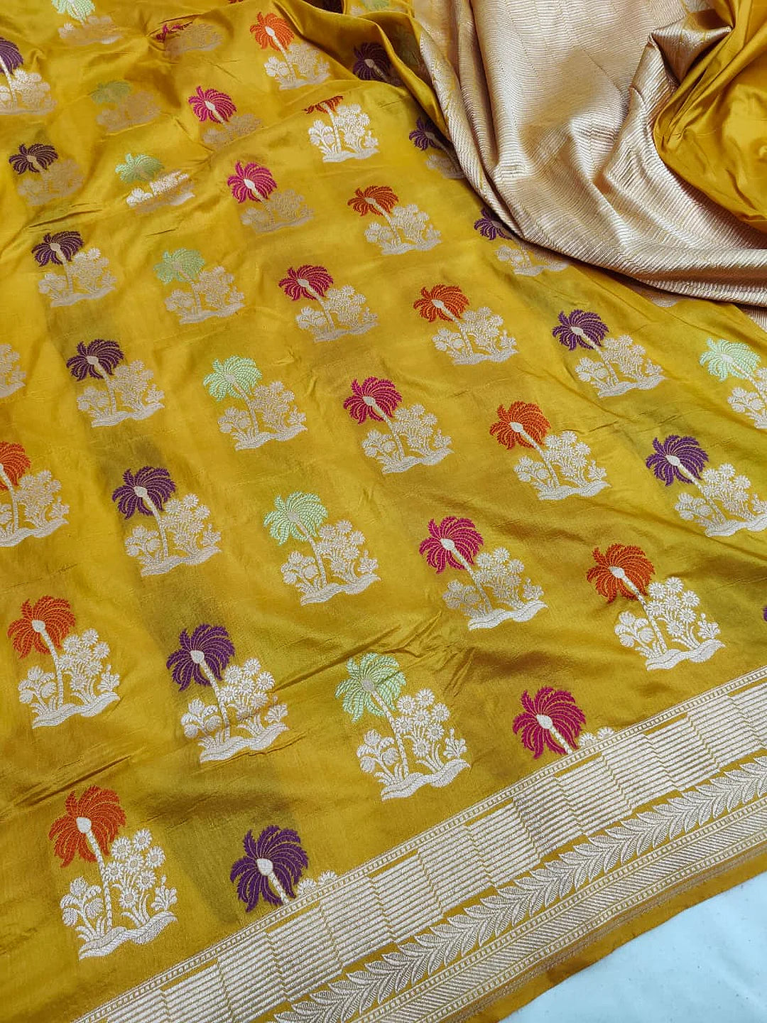 Pure Katan Silk Banarasi Saree | Intricate Minakari Uppada Weave | Mustard Yellow