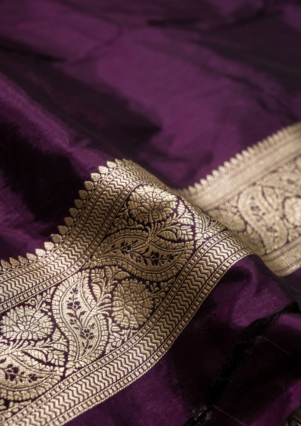 Pure Katan Silk Banarasi Handwoven Saree | Royal Purple with Gold Zari Jaal | Uppada Weave | Bridal Wedding Saree