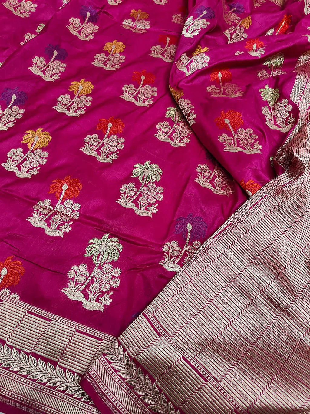Pure Katan Silk Banarasi Saree | Intricate Minakari Uppada Weave | Rani Pink