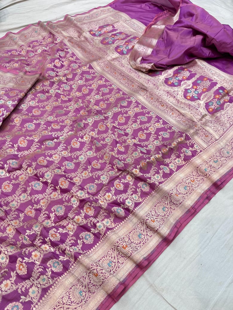 Pure Katan Silk Tilfi Minakari Banarasi Saree – Big Buta Motifs & Heavy Pallu