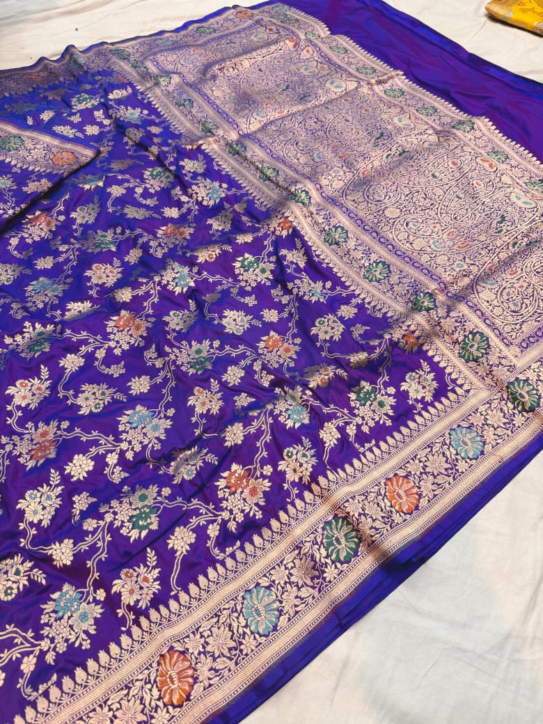 Pure Katan Silk Tilfi Minakari Banarasi Saree – Big Buta Motifs & Heavy Pallu