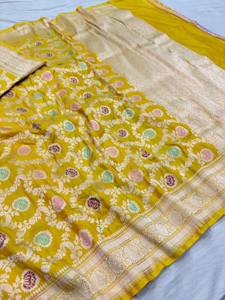 Pure Katan Silk Tilfi Minakari Banarasi Saree – Big Buta Motifs & Heavy Pallu