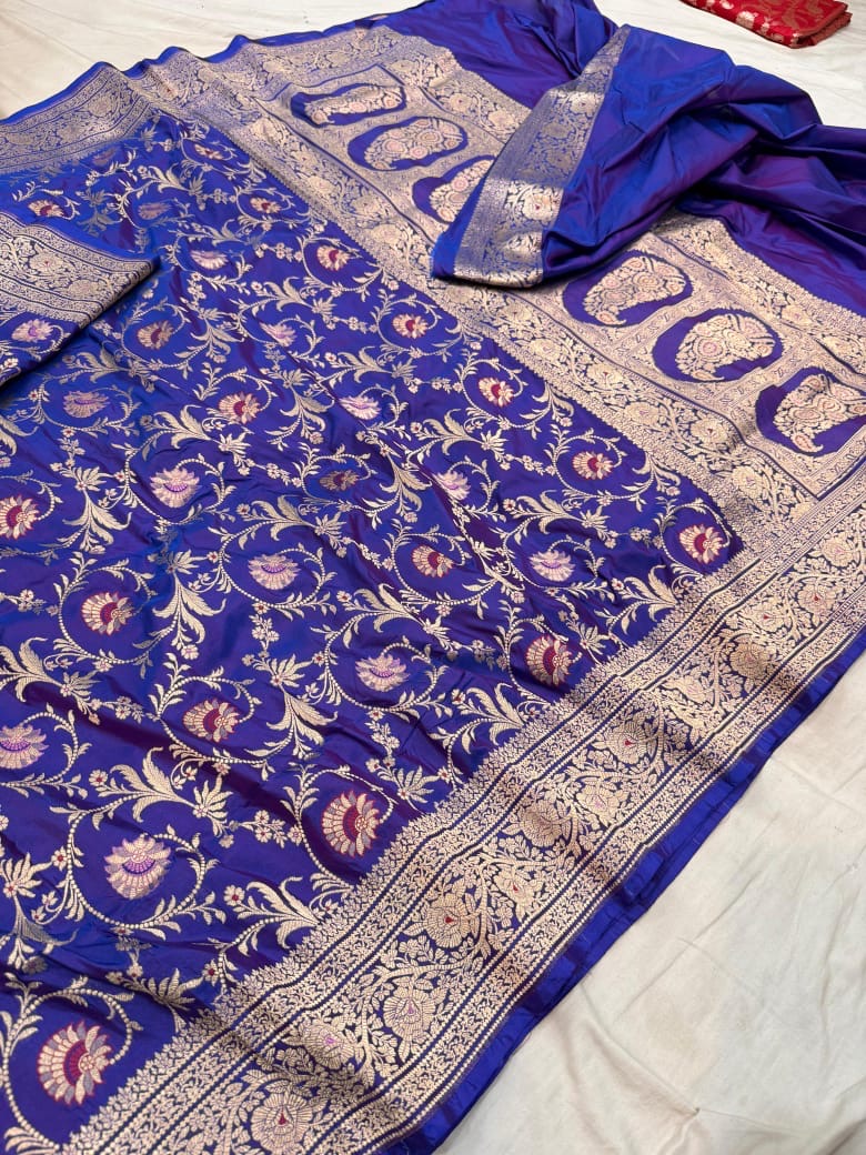 Pure Katan Silk Tilfi Minakari Banarasi Saree – Big Buta Motifs & Heavy Pallu