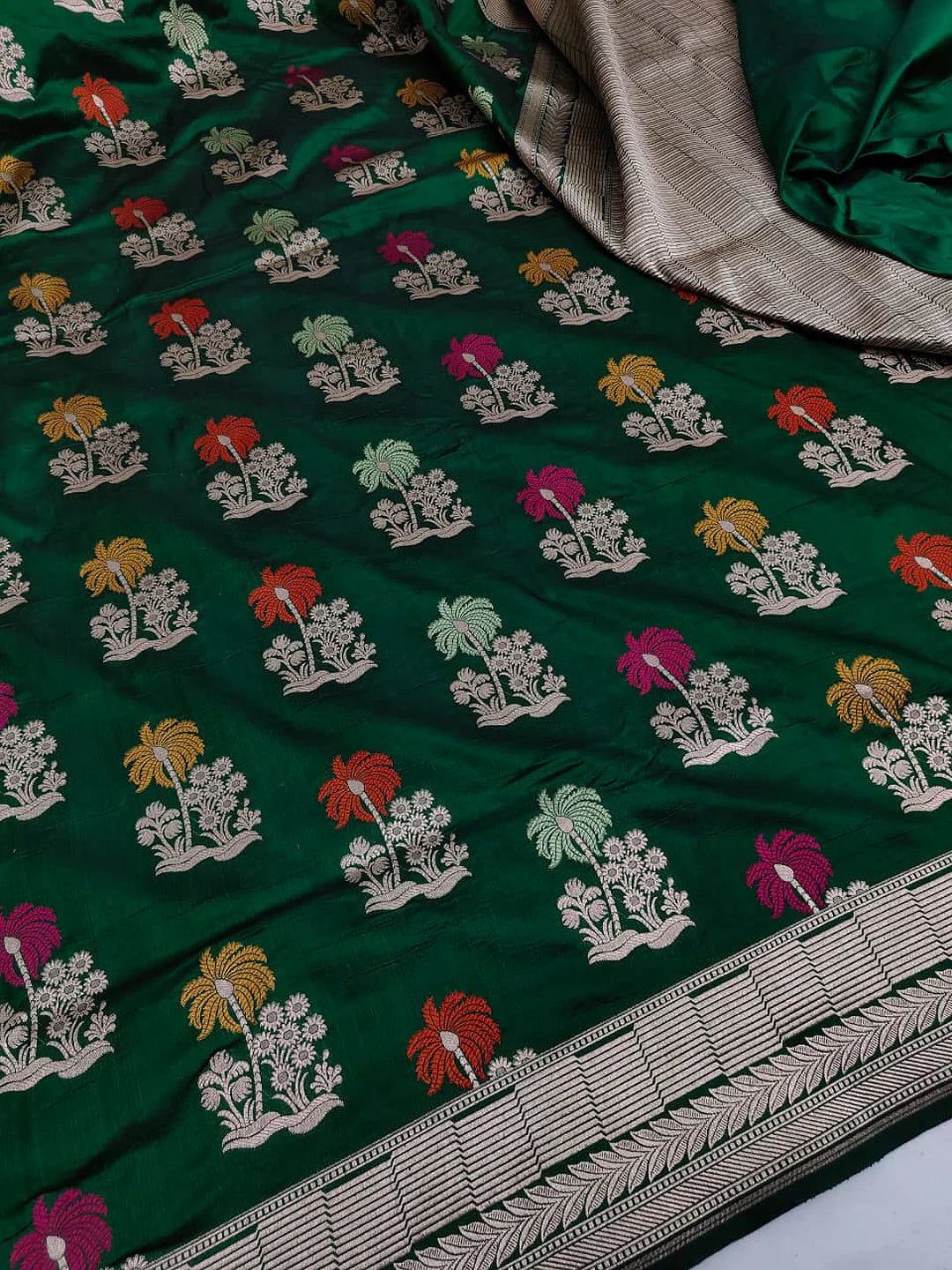 Pure Katan Silk Banarasi Saree | Intricate Minakari Uppada Weave | Bottle Green