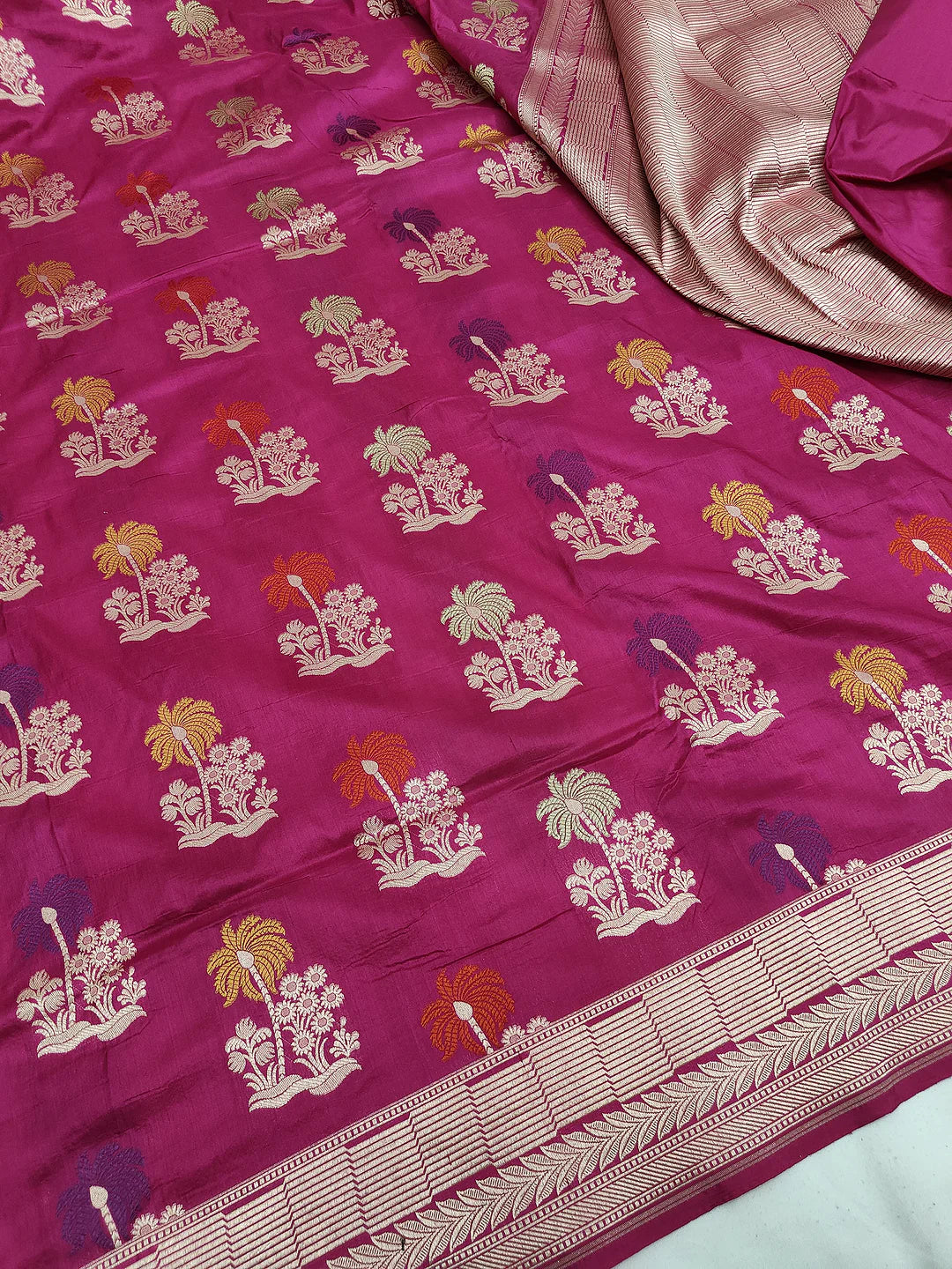 Pure Katan Silk Banarasi Saree | Intricate Minakari Uppada Weave | Rani Pink