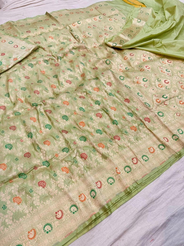 Pure Katan Silk Tilfi Minakari Banarasi Saree – Big Buta Motifs & Heavy Pallu