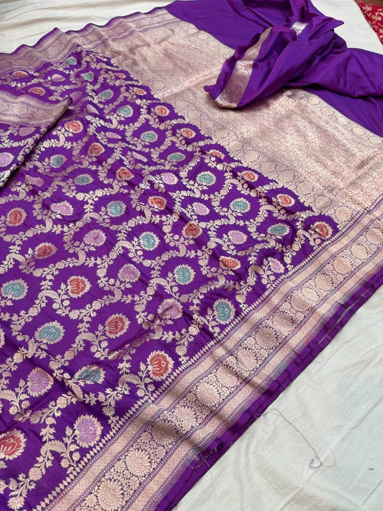 Pure Katan Silk Tilfi Minakari Banarasi Saree – Big Buta Motifs & Heavy Pallu