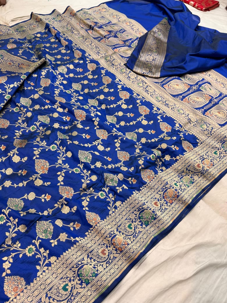 Pure Katan Silk Tilfi Minakari Banarasi Saree – Big Buta Motifs & Heavy Pallu