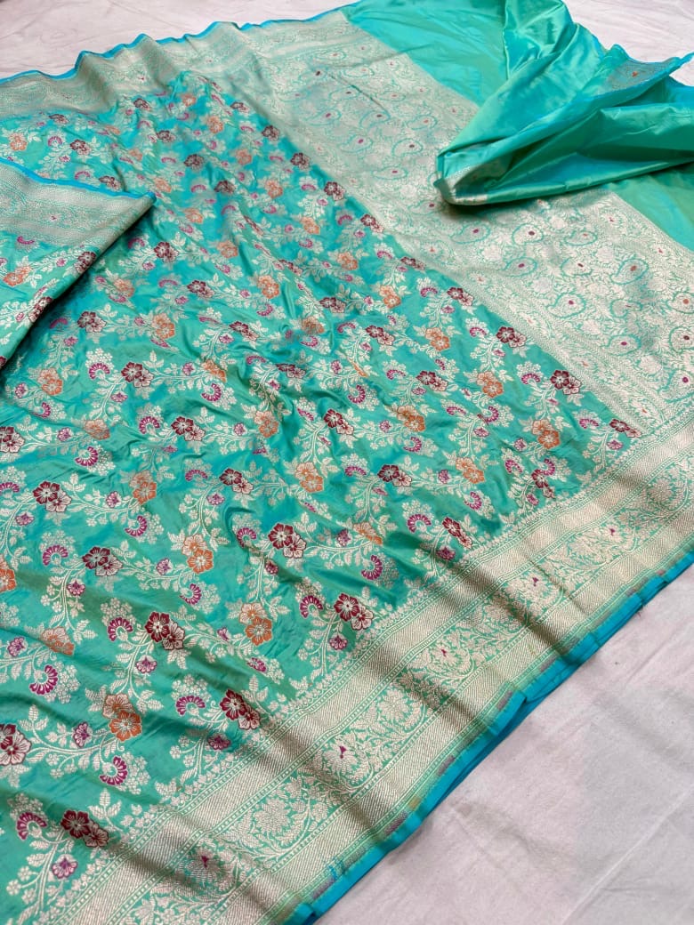 Pure Katan Silk Tilfi Minakari Banarasi Saree – Big Buta Motifs & Heavy Pallu